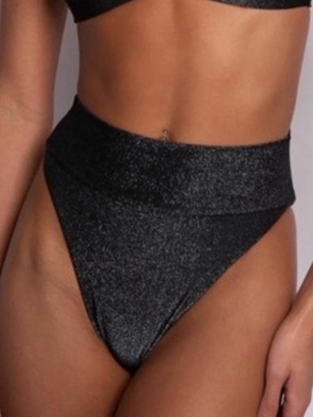 Skatie Black Sparkle High-Waist Bikini Bottom and Top